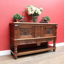 Load image into Gallery viewer, Antique French Two Door Oak Cabinet with Drawers Tier Base Carved Detail and Key. B12852
