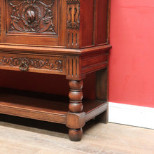 Load image into Gallery viewer, Antique French Two Door Oak Cabinet with Drawers Tier Base Carved Detail and Key. B12852
