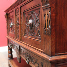 Load image into Gallery viewer, Antique French Two Door Oak Cabinet with Drawers Tier Base Carved Detail and Key. B12852

