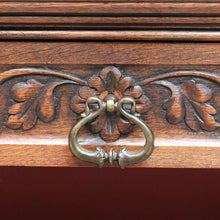 Load image into Gallery viewer, Antique French Two Door Oak Cabinet with Drawers Tier Base Carved Detail and Key. B12852
