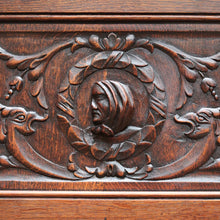 Load image into Gallery viewer, Antique French Two Door Oak Cabinet with Drawers Tier Base Carved Detail and Key. B12852
