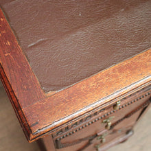 Load image into Gallery viewer, Antique English Oak Office Desk with Brown Leather Top and Brass Handles. B12375
