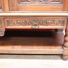 Load image into Gallery viewer, Antique French Two Door Oak Cabinet with Drawers Tier Base Carved Detail and Key. B12852
