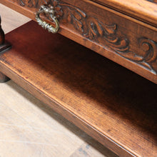Load image into Gallery viewer, Antique French Two Door Oak Cabinet with Drawers Tier Base Carved Detail and Key. B12852
