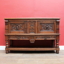 Load image into Gallery viewer, Antique French Two Door Oak Cabinet with Drawers Tier Base Carved Detail and Key. B12852
