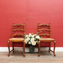 Load image into Gallery viewer, Pair of French Oak Ladder Back Chairs with Rush Seats and Acorn Finials. B12820
