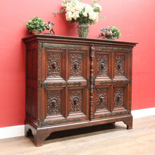 Load image into Gallery viewer, x SOLD Antique French Gothic Revival Cabinet with Intricate Carved Panels Linen Fold Sides Adjustable Shelves and Key. B12717
