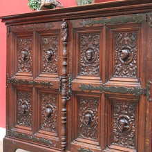 Load image into Gallery viewer, x SOLD Antique French Gothic Revival Cabinet with Intricate Carved Panels Linen Fold Sides Adjustable Shelves and Key. B12717
