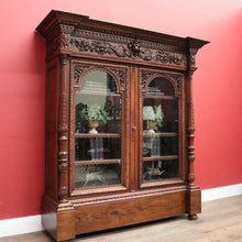 Load image into Gallery viewer, x SOLD Antique French Oak Bookcase, China Cabinet or Display Cupboard. Glass Doors. B12444
