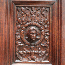 Load image into Gallery viewer, x SOLD Antique French Gothic Revival Cabinet with Intricate Carved Panels Linen Fold Sides Adjustable Shelves and Key. B12717
