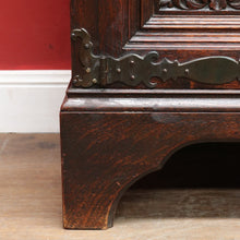 Load image into Gallery viewer, x SOLD Antique French Gothic Revival Cabinet with Intricate Carved Panels Linen Fold Sides Adjustable Shelves and Key. B12717
