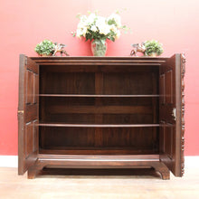 Load image into Gallery viewer, x SOLD Antique French Gothic Revival Cabinet with Intricate Carved Panels Linen Fold Sides Adjustable Shelves and Key. B12717
