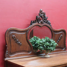 Load image into Gallery viewer, Antique French Hall Mirror with Shaped Bevelled Glass Carved Timber Frame and Floral Crown. B12719
