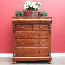 Load image into Gallery viewer, Antique Victorian Flame Mahogany Six Drawer Chest with Secret Drawer. B13108
