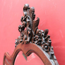 Load image into Gallery viewer, Antique French Hall Mirror with Shaped Bevelled Glass Carved Timber Frame and Floral Crown. B12719
