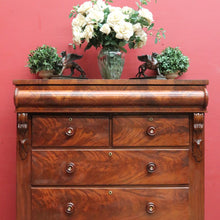 Load image into Gallery viewer, Antique Victorian Flame Mahogany Six Drawer Chest with Secret Drawer. B13108
