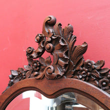 Load image into Gallery viewer, Antique French Hall Mirror with Shaped Bevelled Glass Carved Timber Frame and Floral Crown. B12719

