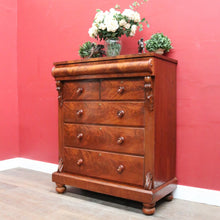 Load image into Gallery viewer, Antique Victorian Flame Mahogany Six Drawer Chest with Secret Drawer. B13108
