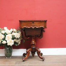 Load image into Gallery viewer, Antique English Sewing Table / Hall Table, Rosewood, Carved Flowers to the Legs. B12447

