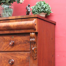 Load image into Gallery viewer, Antique Victorian Flame Mahogany Six Drawer Chest with Secret Drawer. B13108
