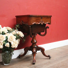 Load image into Gallery viewer, Antique English Sewing Table / Hall Table, Rosewood, Carved Flowers to the Legs. B12447
