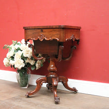 Load image into Gallery viewer, Antique English Sewing Table / Hall Table, Rosewood, Carved Flowers to the Legs. B12447

