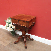Load image into Gallery viewer, Antique English Sewing Table / Hall Table, Rosewood, Carved Flowers to the Legs. B12447
