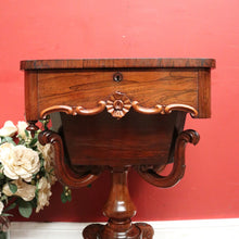 Load image into Gallery viewer, Antique English Sewing Table / Hall Table, Rosewood, Carved Flowers to the Legs. B12447
