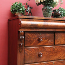 Load image into Gallery viewer, Antique Victorian Flame Mahogany Six Drawer Chest with Secret Drawer. B13108
