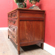 Load image into Gallery viewer, x SOLD Antique French Oak Art Nouveau Chest of Drawers with Brass Handles and Carved Door Detail. B12866
