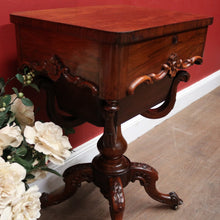 Load image into Gallery viewer, Antique English Sewing Table / Hall Table, Rosewood, Carved Flowers to the Legs. B12447
