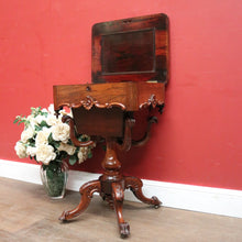 Load image into Gallery viewer, Antique English Sewing Table / Hall Table, Rosewood, Carved Flowers to the Legs. B12447
