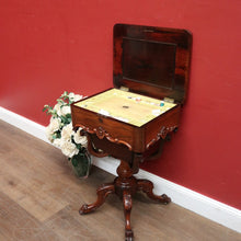 Load image into Gallery viewer, Antique English Sewing Table / Hall Table, Rosewood, Carved Flowers to the Legs. B12447
