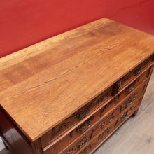 Load image into Gallery viewer, x SOLD Antique French Oak Art Nouveau Chest of Drawers with Brass Handles and Carved Door Detail. B12866
