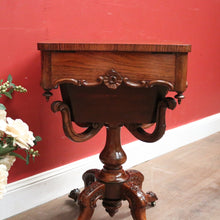Load image into Gallery viewer, Antique English Sewing Table / Hall Table, Rosewood, Carved Flowers to the Legs. B12447
