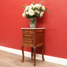 Load image into Gallery viewer, French Bedside Cabinet with Marble Top Drawer and Cupboard Storage Cabriole Legs and Carved Detail. B12741
