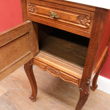 Load image into Gallery viewer, French Bedside Cabinet with Marble Top Drawer and Cupboard Storage Cabriole Legs and Carved Detail. B12741
