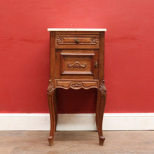 Load image into Gallery viewer, French Bedside Cabinet with Marble Top Drawer and Cupboard Storage Cabriole Legs and Carved Detail. B12741
