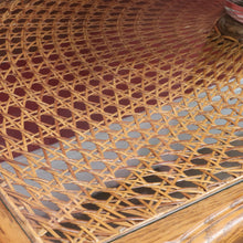 Load image into Gallery viewer, French Oak Coffee Table with Woven Cane Top Glass Cover and Carved Central Medallion. B12861
