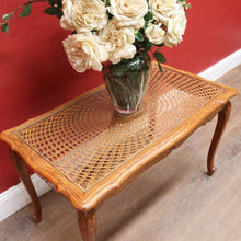 Load image into Gallery viewer, French Oak Coffee Table with Woven Cane Top Glass Cover and Carved Central Medallion. B12861
