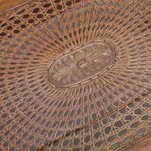 Load image into Gallery viewer, French Oak Coffee Table with Woven Cane Top Glass Cover and Carved Central Medallion. B12861
