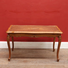 Load image into Gallery viewer, French Oak Coffee Table with Woven Cane Top Glass Cover and Carved Central Medallion. B12861
