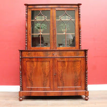 Load image into Gallery viewer, Antique English Flame Mahogany Two Part Bookcase Cabinet circa 1880. B13126
