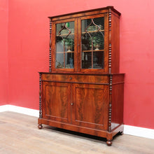 Load image into Gallery viewer, Antique English Flame Mahogany Two Part Bookcase Cabinet circa 1880. B13126

