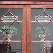 Load image into Gallery viewer, Antique English Flame Mahogany Two Part Bookcase Cabinet circa 1880. B13126
