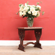 Load image into Gallery viewer, Antique French Trestle Style Side Table with Carved Pedestal Decorative Stretcher and Marble Insert Top. B12847
