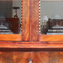 Load image into Gallery viewer, Antique English Flame Mahogany Two Part Bookcase Cabinet circa 1880. B13126
