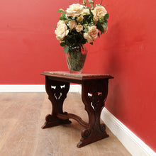 Load image into Gallery viewer, Antique French Trestle Style Side Table with Carved Pedestal Decorative Stretcher and Marble Insert Top. B12847
