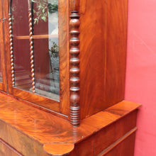 Load image into Gallery viewer, Antique English Flame Mahogany Two Part Bookcase Cabinet circa 1880. B13126
