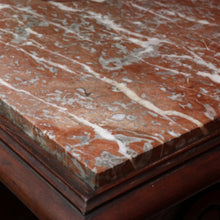 Load image into Gallery viewer, Antique French Trestle Style Side Table with Carved Pedestal Decorative Stretcher and Marble Insert Top. B12847
